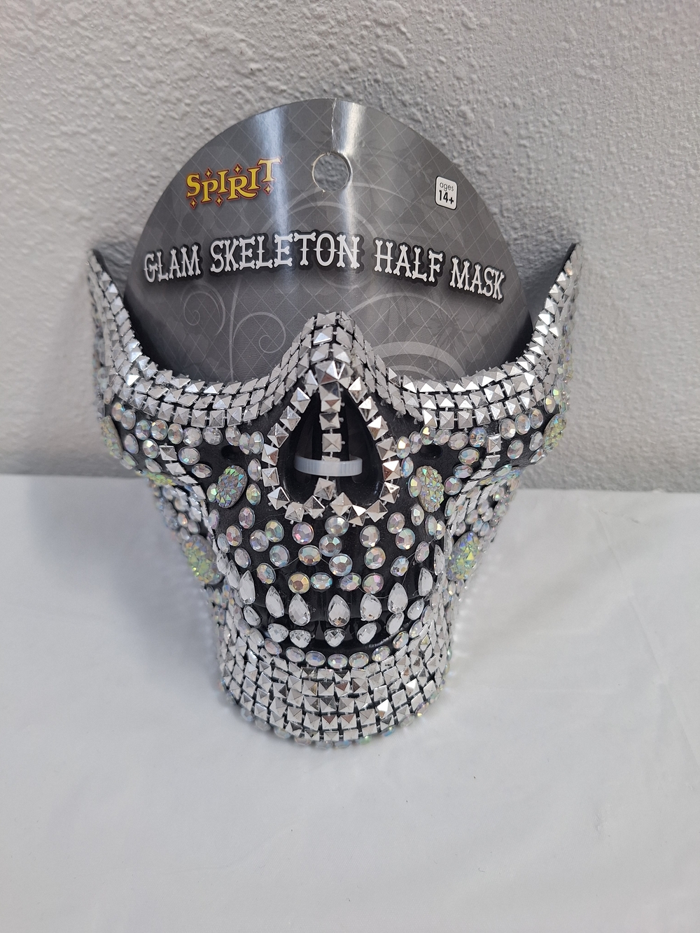 Glam Skeleton Half Mask with Silver Rhinestones